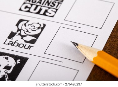 LONDON, UK - MAY 7TH 2015: The Labour Party on a UK Ballot Paper for a General Election, on 7th May 2015.