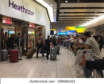 London, UK - May 8 2018: Arrivals At Heathrow Airport Terminal 4.