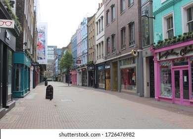 London / UK - May 8 2020: Empty Central London Carnaby Street Taken During Covid 19 Lockdown