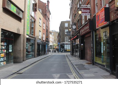 London / UK - May 8 2020: Quiet Peter Street In Soho, Central London Taken During Covid 19 Lockdown