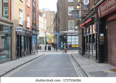 London / UK - May 8 2020: Quiet Peter Street In Soho, Central London Taken During Covid 19 Lockdown