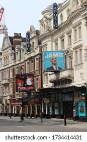 London / UK - May 8 2020: Shaftesbury Avenue West End Theatre Show Signage