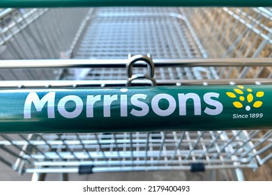 London, UK - May 8, 2022: A Closeup Of A Morrisons Supermarket Shopping Trolley.