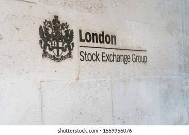 London, UK - Nov. 11, 2019: Sign Of London Stock Exchange Group In Capital City Of United Kingdom. Traders Invest Dollar Money In Economy To Find Financial Success