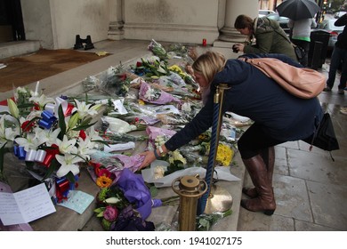 LONDON, UK - NOVEMBER 14, 2015: Flowers Laid Outside The French Embassy In London, Following Terror Attacks In Paris.