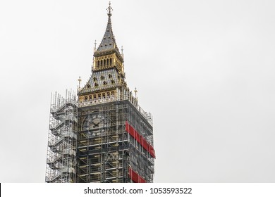 London / UK - November 14 2017: Close up Big Ben clock tower landmark of London is under renovation