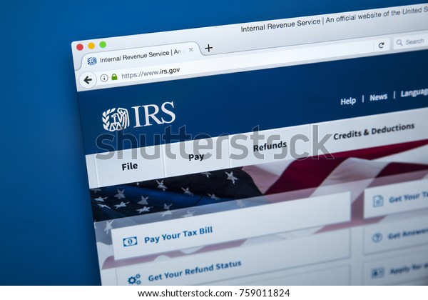 LONDON,\
UK - NOVEMBER 17TH 2017: The homepage of the official website for\
the Internal Revenue Service - the revenue service of the United\
States federal government, on 17th November\
2017.