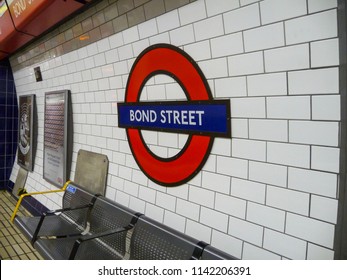 London, UK - November 2013: London Underground Bond Street Sign And Furniture