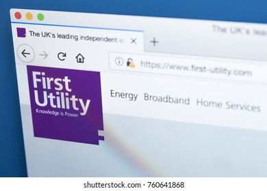 LONDON, UK - NOVEMBER 21ST 2017: The homepage of the official website for First Utility - supplier of gas and electricity in the UK, on 21st November 2017.