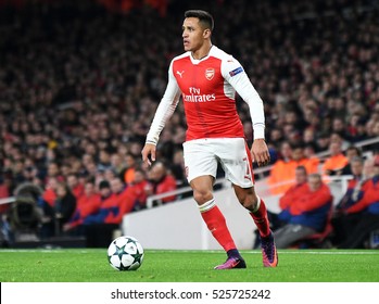 LONDON, UK - NOVEMBER 23, 2016: Alexis Sanchez pictured during the UEFA Champions League Group A game between Arsenal FC and Paris Saint Germain on Emirates Stadium.