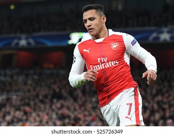 LONDON, UK - NOVEMBER 23, 2016: Alexis Sanchez pictured during the UEFA Champions League Group A game between Arsenal FC and Paris Saint Germain on Emirates Stadium.