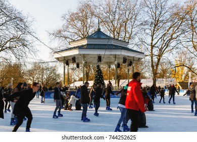 London, UK - November 25, 2016 - People ice skating at Winter Wonderland, an annual Christmas fair in Hyde Park