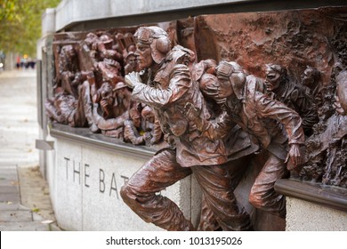 LONDON, UK - OCT 28, 2012: The Battle of Britain Monument on Victoria Embankment commemorates the British military took part in the Battle of Britain during the World War II