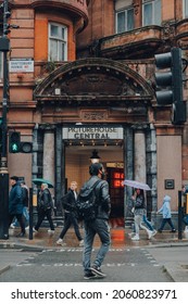 London, UK - October 02, 2021: Entrance To Picturehouse Central Cinema In London, People Walk In Front, Selective Focus. Picturehouse Cinemas Are A Group Of 26 Neighbourhood Cinemas In UK.