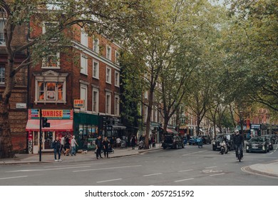 London, UK - October 09, 2021: View Of Traffic On High Street In Holborn, A Historic Law District Of London With A Mix Of Legal Buildings And Offices.