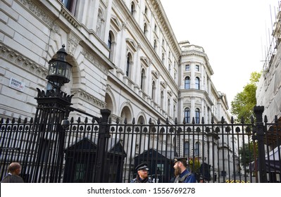 LONDON, UK - October 12, 2017: No. 10 Downing Street, London. Also known simply as Number 10, is the headquarters of the Government of the UK and the official residence of the First Lord of Treasury.