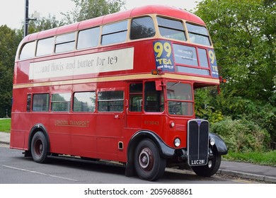 London UK, October 17 2021: Old Double Decker Red London Bus On Natural Background.