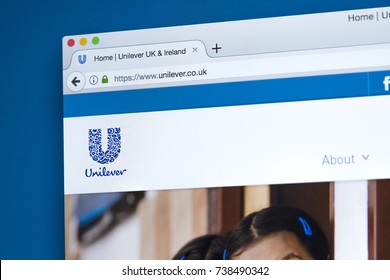 LONDON, UK - OCTOBER 17TH 2017: The homepage of the official website for Unilever - the transnational consumer goods company, on 17th October 2017.
