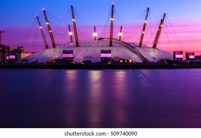 London, UK - October 18, 2016 - The O2 Arena At Sunset Against Purple Sky