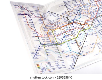 LONDON, UK - OCTOBER 19TH 2015: An abstract shot of an open London Undergroud Tube Map, on 19th October 2015.