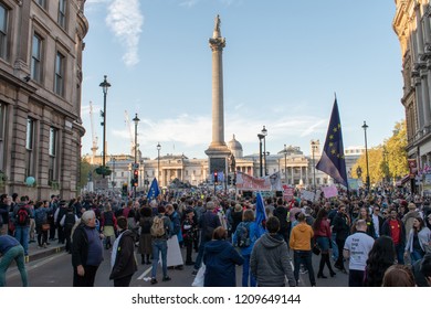 London, UK - October 20, 2018 - Pro-EU demonstrators walking at the People's Vote march