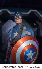 London, UK - October 2018: Madame Tussaud’s Waxwork Museum, Captain America Steve Rogers, Realistic Lifelike Model