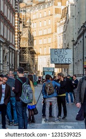 London / UK - October 2018: A Man Holding A Poster That Says Boris You Wanker