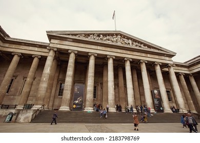 LONDON, UK - October 2019: British Museum Entrance View, London, UK