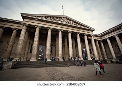 LONDON, UK - October 2019: British Museum Entrance View, London, UK