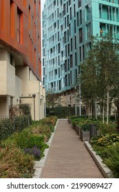 London, UK. October 8th, 2018.  New And Colourful Architecture High Rise Domestic Buildings Seen At Enderby Wharf, London S10 In 2018.