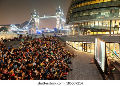 LONDON, UK - SEP 27: outdoor movie event with audience on September 27, 2013 in London, UK. London is the world's most visited city and the capital of UK.