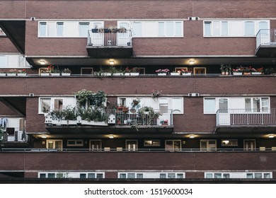 London, UK - September 07, 2019: Close Up Of The Council Block Of Flats In Tower Hamlets, A Borough Located In East London And Covers Much Of The Traditional East End. Selective Focus, Motion Blur.