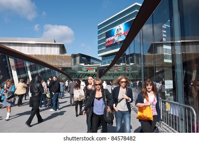 LONDON, UK- SEPTEMBER 13: Shoppers on the opening day of Westfield Stratford City, the largest urban shopping centre in Europe, and gateway to the Olympic Park. September 13, 2011 London UK
