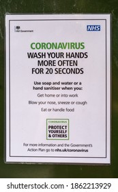 London, UK - September 14, 2020: A Sign Reminding Visitors To Wash Their Hands For 20 Seconds Because Of The Coronavirus Pandemic