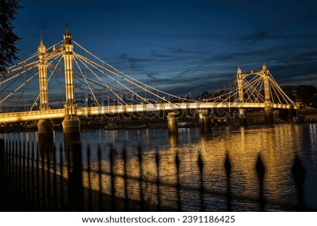 London, UK - September 14, 2023: Long Exposure shot of light Albert Bridge at night