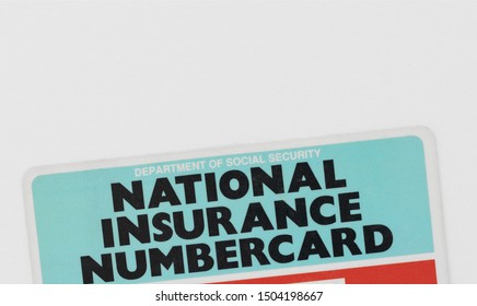 London / UK - September 14th 2019 - Top Of A National Insurance Numbercard, Issued By The UK Department Of Social Security