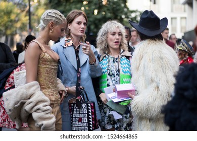 LONDON, UK- SEPTEMBER 15 2019: People On The Street During The London Fashion Week.