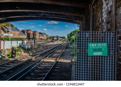 London / UK - September 29th 2018: Samaritans Suicide Help Line By Tracks At Richmond Station