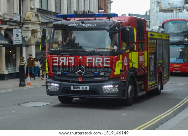 London, UK, September 30, 2019:\
Emergency services Firefighters from the London Fire\
Brigade
