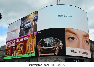 London, UK. September 5, 2020: Advertising Campaigns Shown On The Digital Billboards At Piccadilly Circus