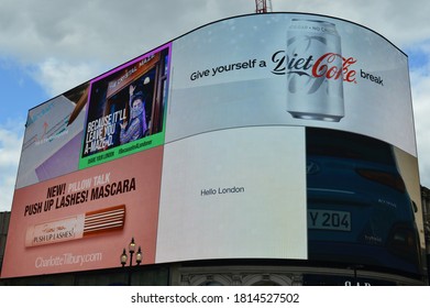 London, UK. September 5, 2020: Advertising Campaigns Shown On The Digital Billboards At Piccadilly Circus
