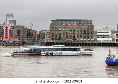 London / UK - September 8 2020: Uber Clipper Boat, River Thames, London