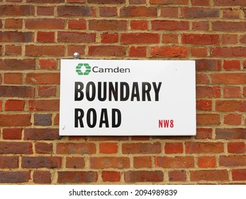 London, UK-22.12.21: Boundary Road Name Sign, Camden, London, UK