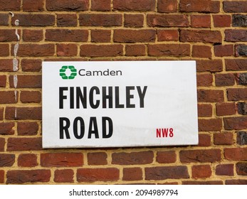 London, UK-22.12.21: Finchley Road Name Sign, Camden, London, UK