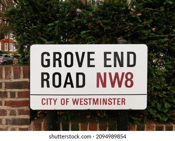 London, UK-22.12.21: Grove End Road Name Sign, City Of Westminster, London, UK