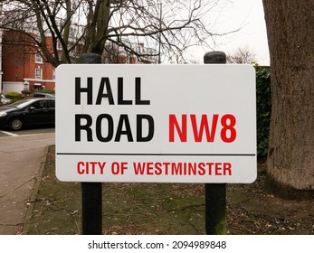 London, UK-22.12.21: Hall Road Name Sign, City Of Westminster, London, UK