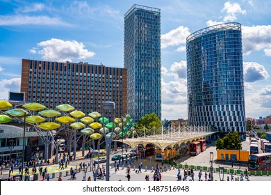 LONDON, UK-AUGUST 19, 2019: View of Westfield Stratford City, Now the Official Shopping Centre of London. The largest urban shopping centre is adjacent the Olympic park.March 15,2012 in London UK