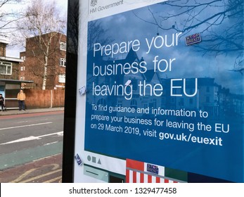 London, UK/March 4，2019，The Billboard Of HM Government `Prepar Your Business For Leaving The EU`