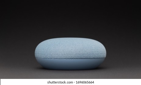 London / United Kingdom - 03 11 2020: Google Nest Mini Sky Blue