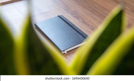 London / United Kingdom - 04 07 2020: Moleskine Notebook And Plant On Wood Table